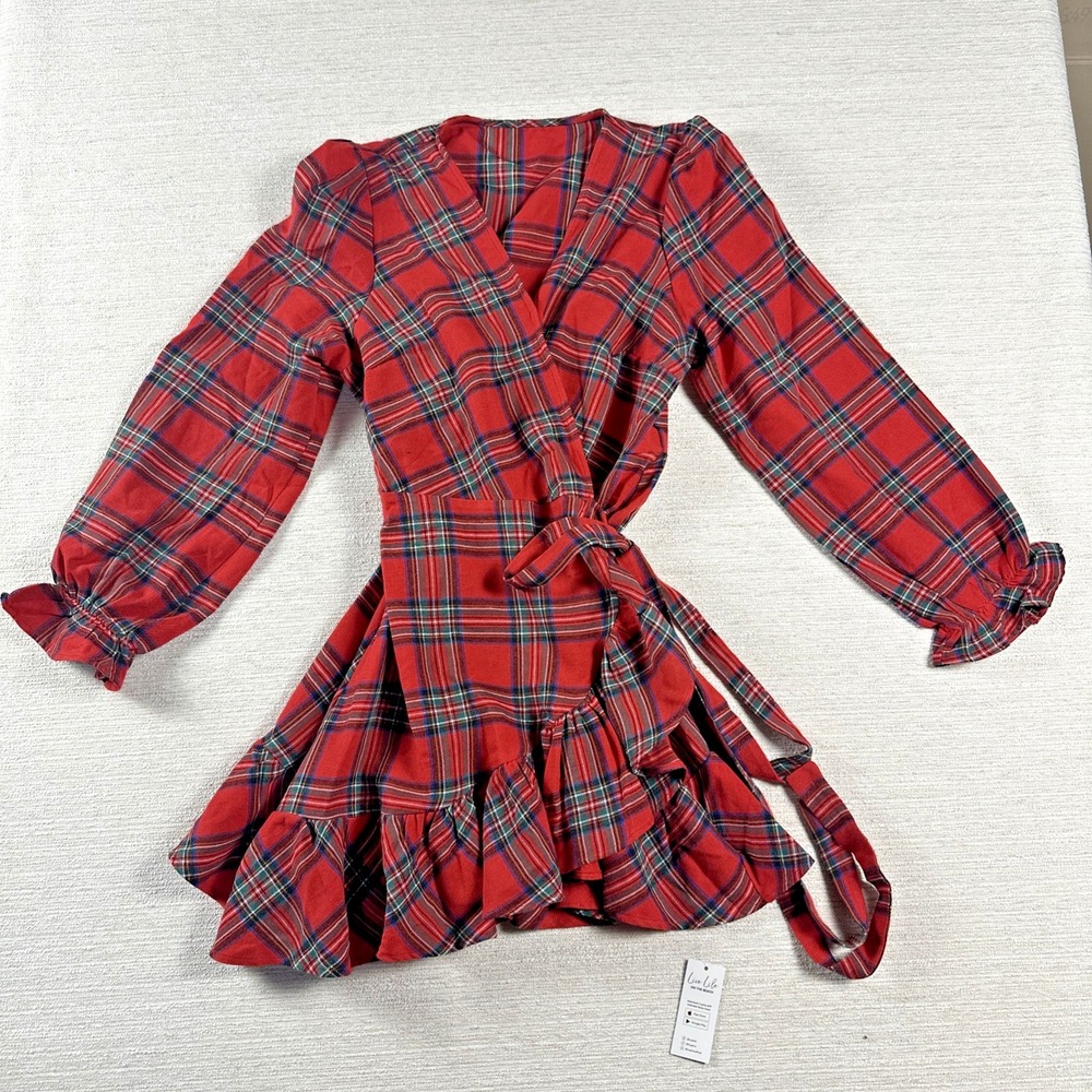 NWT Tartan Plaid Wrap Dress Red Ruffle Holiday Christmas Preppy Cupshe XL